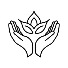 praying hand with flower line art vector