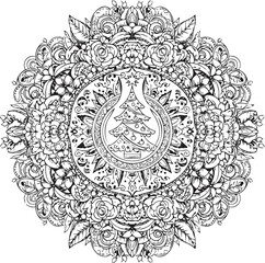 christmas, pattern, design, floral, ornament, flower, vector, vintage, decoration, illustration, art, wallpaper, element, tattoo, seamless, decor, ornate, set, texture, black, swirl, leaf, shape, fram