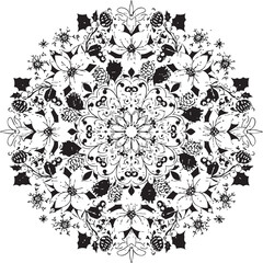 christmas, pattern, design, floral, ornament, flower, vector, vintage, decoration, illustration, art, wallpaper, element, tattoo, seamless, decor, ornate, set, texture, black, swirl, leaf, shape, fram