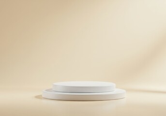 Minimalist White Pedestal on Beige Background with Soft Sunlight Shadows – Perfect for Product Display and Branding