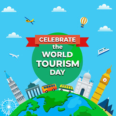 Fototapeta premium World Tourism Day Poster Vector Illustration