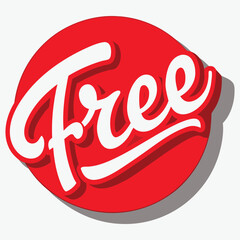 Bold white free text with a shadow on a vibrant red circular background