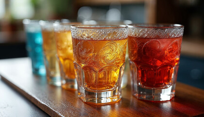 Beautiful glasses for drinks made of colored embossed design glass