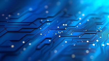 Abstract blue circuit board with glowing lights and digital connections