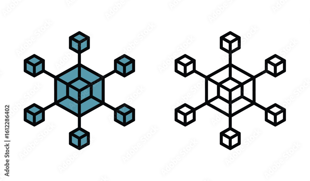 Aufkleber abstract cube network visualization teal and black outlines data connectivity information technology