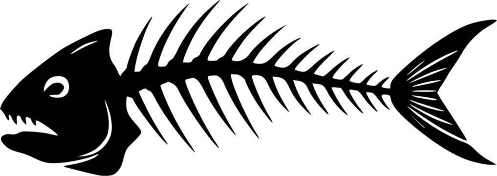 fish bone logo silhouette vector illustration, fish skeleton logo icon silhouette, fishbone silhouette swimming vector illustration, skeleton of fish vector silhouette logo design on white background