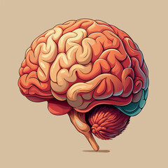 Colorful illustration of a brain showcasing detailed anatomy and structure with vibrant colors against a neutral background Generative AI