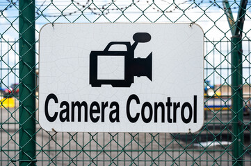 Caemra cctv control sign at the harbor of Zeebrugge, West Flanders, Belgium