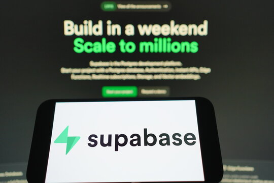 Roosendaal, The Netherlands - July 27, 2025: A mobile phone displaying the logo of Supabase, an open-source Firebase alternative, with the website in the background.