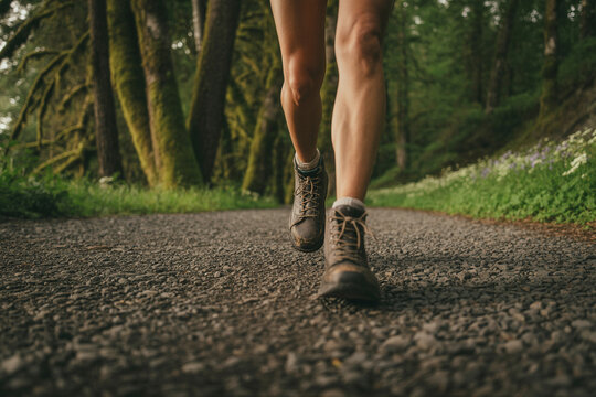Hiking on a Gravel Path Through a Forest