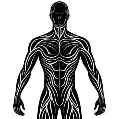 Detailed illustration of human anatomy features emphasizing muscles and veins in a monochrome design Generative AI