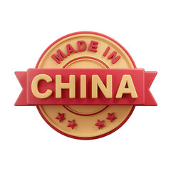 Obraz premium Circular made in china emblem with red ribbon