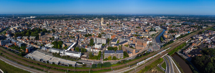 Aerial view around the city Mechelen in Belgium on a sunny morning in summer