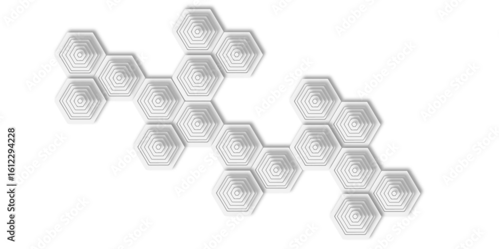 Poster abstract arrangement of white layered hexagons with creating a geometric pattern effect concentric c