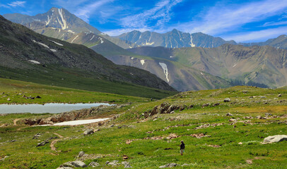 Hiker on the Lost Man Trail at 12,000 feet near Colorado's Independence Pass east of Aspen