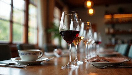 A glass of red wine on the background of a seascape