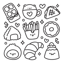 Cute Kawaii Hand Drawn Doodles Elements for Coloring Page