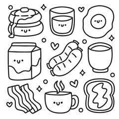 Cute Kawaii Hand Drawn Doodles Elements for Coloring Page