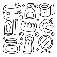 Cute Kawaii Hand Drawn Doodles Elements for Coloring Page