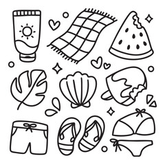Cute Kawaii Hand Drawn Doodles Elements for Coloring Page