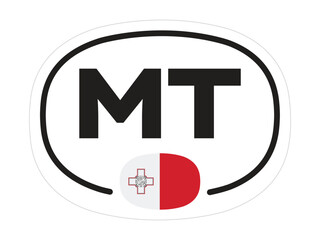 Malta Country Code Sticker – Oval MT Emblem with Red-White Flag and George Cross Detail on Isolated Background for Travel and European Identity Graphics