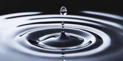A droplet of water creates concentric ripples on a smooth surface. Calm and tranquility visually represented through water dynamics