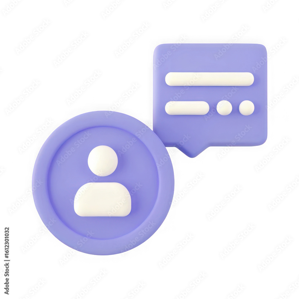 Fototapete modern 3d rendered user profile icon next to a chat bubble message notification symbol isolated on t