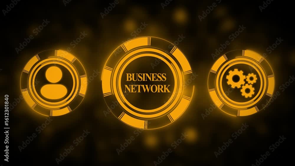 Aufkleber illuminated business network concept abstract graphic design with glowing circles and icons