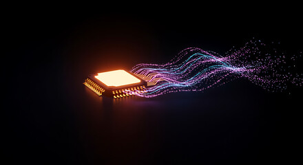 Glowing CPU processing data streams, futuristic technology concept