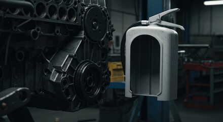 Engine repair in workshop