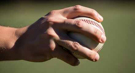 Close-up of a baseball pitcher's hand gripping a baseball in a windup position ready to throw a pitch during a game