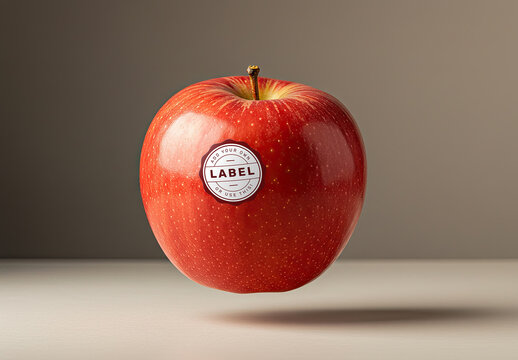 Sticker Logo on Floating Apple Fruit Mockup