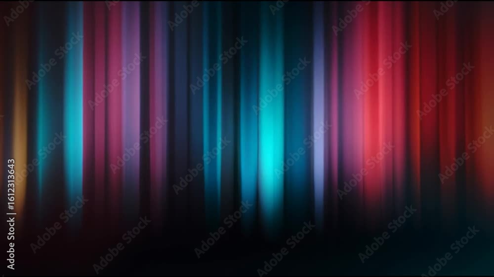 Poster colorful gradient light trails dancing across dark background, creating seamless looping motion with