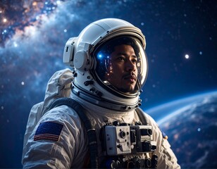 Astronaut gazing at cosmos