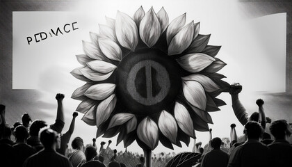 striking monochrome sunflower protest art anti war illustration with powerful peace message
