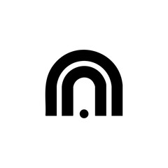 Minimalist vector icon of an archway tunnel with dot, symbolizing gateway, passage, abstract architecture, or digital transition concept.
