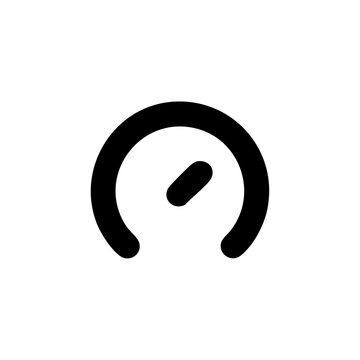Minimalist vector icon of a speedometer dial with a gauge needle, representing system performance, speed test, or dashboard status in UI design.
