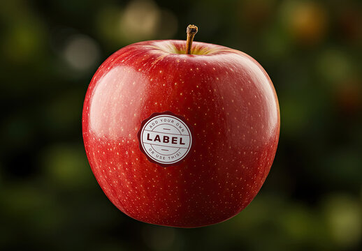 Sticker Logo Stamp on Floating Apple Fruit Mockup