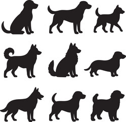 vector set of silhouttee Dog  on white background