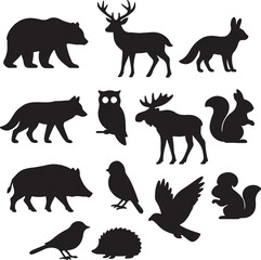 vector set forest_animal_silhouettes   on white background