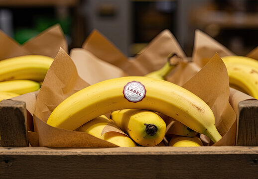 Sticker Stamp Logo on Banana Wooden Crate Mockup