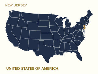 United States map Vector with New Jersey highlighted in gold © Cahyo