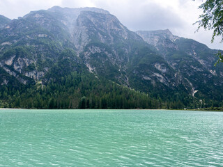 Durrensee. Serene turquoise lake surrounded by majestic mountains and lush green forests, creating...