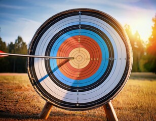 bullseye arrow hits the target center symbol of success focus and precision outdoor archery range ideal for business goals skill determination