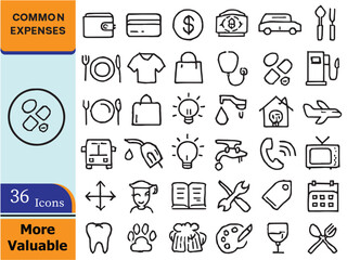 Common Expenses Line Icons Set.