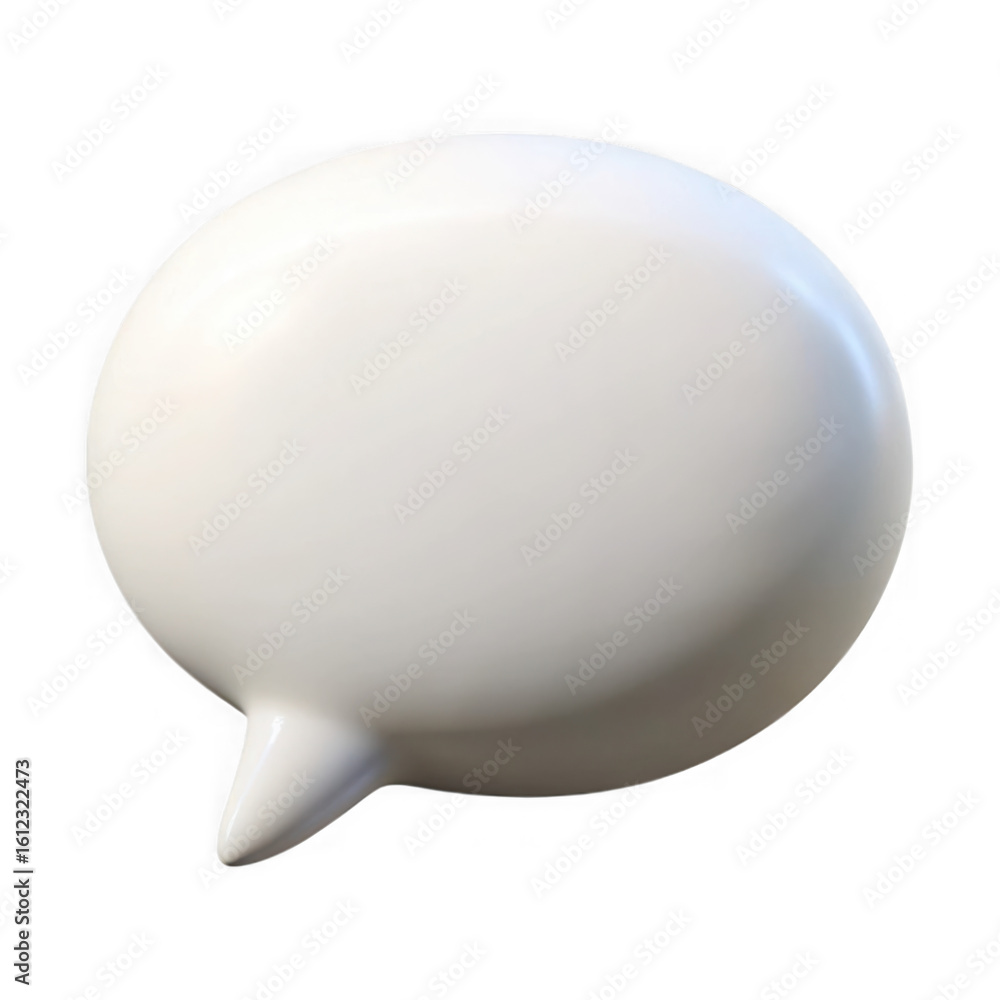 Poster a single white 3d rendered speech bubble with a pointed tail isolated on transparent background