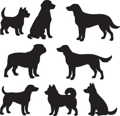 vector set of silhouttee Dog  on white background