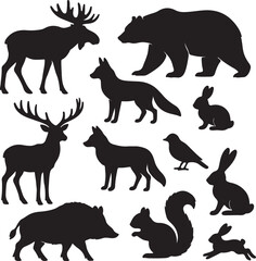vector set forest_animal_silhouettes   on white background