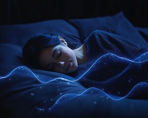 Woman Sleeping with Night, and Sound Waves.