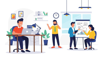 Modern office workers collaborating on a project, perfect for website banners or business presentations.
